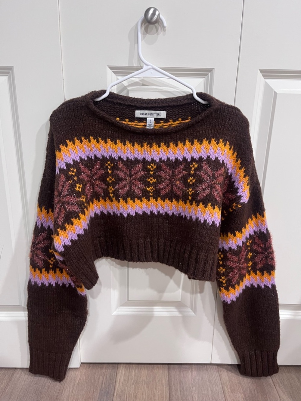 Urban Outfitters Dark Brown Fair Isle Cropped Crewneck Sweater Brand new